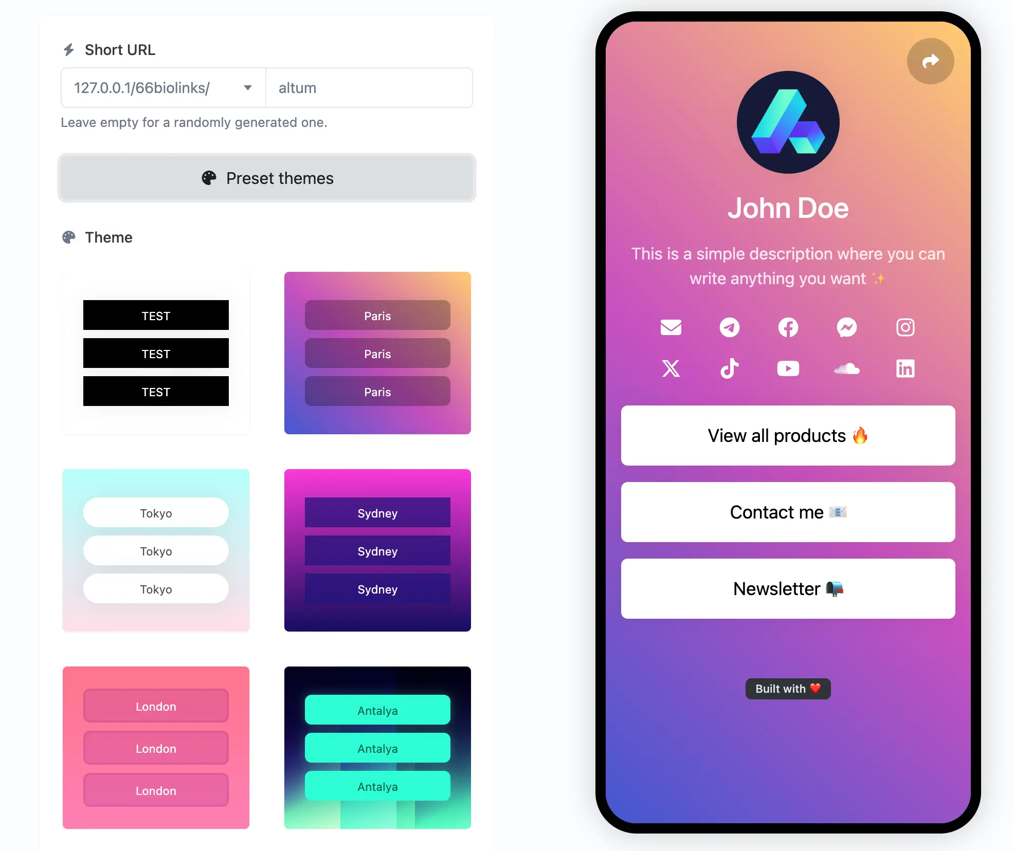 Screenshot of the app Loop Page editing page